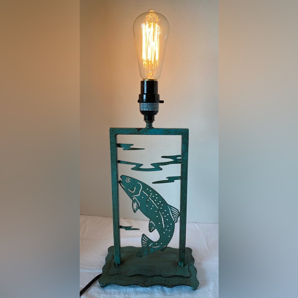 Lake Trout Fishing Salmon Table Lamp Fishing Rustic Cabin Lodge Decor 15" by 8”
